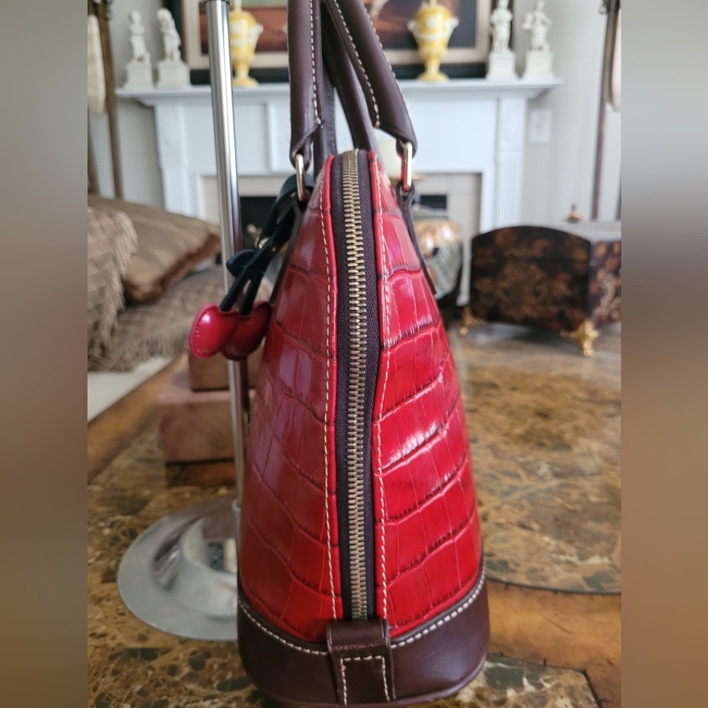 Dooney & Bourke Red Croc-Embossed Leather Satchel - Picture 3 of 11